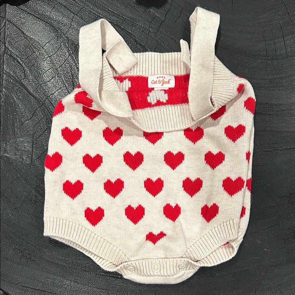 Cat & Jack Red Heart Patterned Cream Sweater